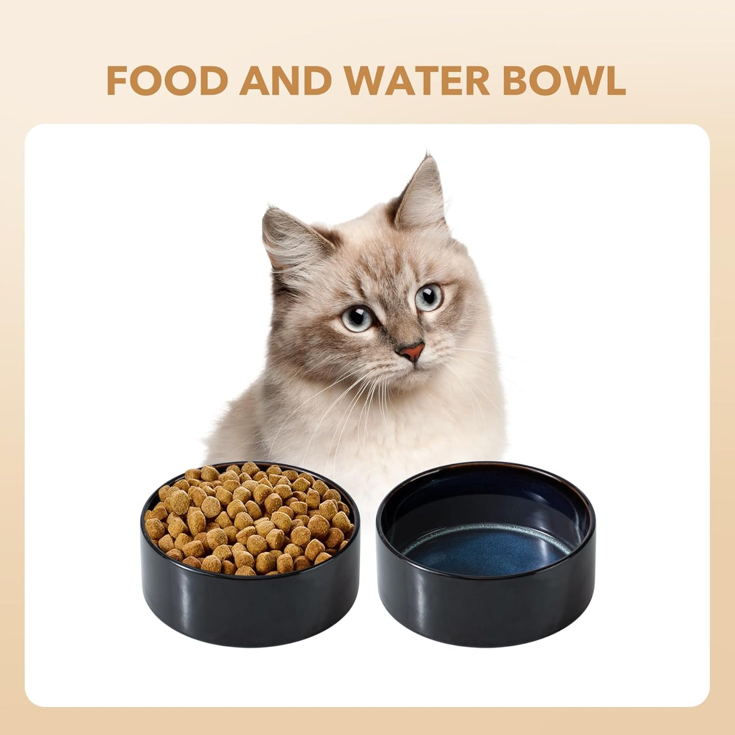Ceramic 5.1inch Set of 2 Dog and Cat Bowls for Puppy, Kitty, Cats, 2pcs Anti-Slip Food and Water Pet Feeder(2 Bowls, Starry Sky) - Pet Explorer