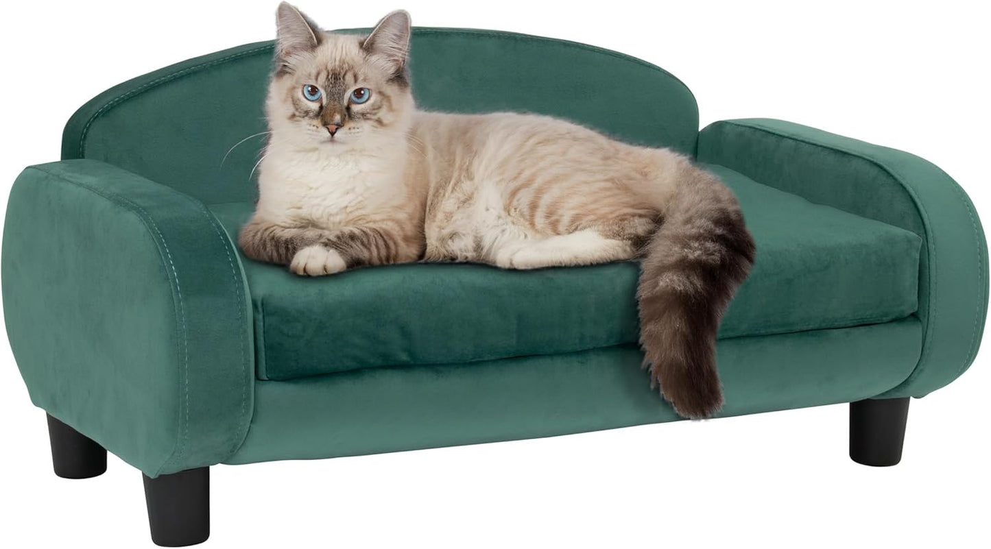 Paws & Purrs Cat Sofa Bed, Pet Couch for Indoor Cats Elevated Cat Beds with Removable Washable Mattress Cover for Kitten, Puppy or Small Animal- 31.5" Wide, Teal - Pet Explorer