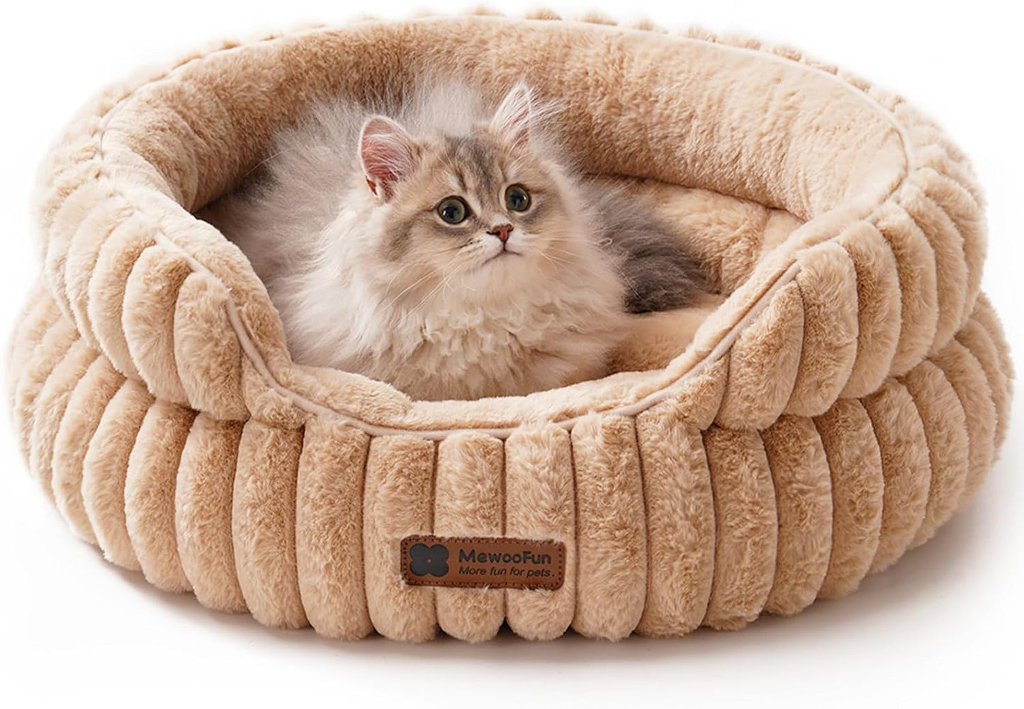 MEWOOFUN Cat Beds for Indoor Cats Washable, Dog Beds for Small Dogs Round Pet Bed for Puppy and Kitten (Camel, 20"x20"x8") - Pet Explorer