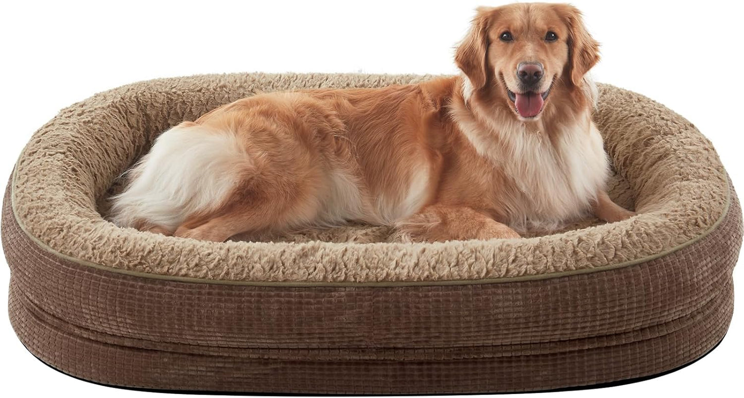 JOEJOY Orthopedic Dog Bed for Extra Large Dogs, Egg-Crate Memory Foam Pet Bed with Bolster Sides, Waterproof Lining, Removable Washable Cover & Non-Slip Bottom, Brown - Pet Explorer