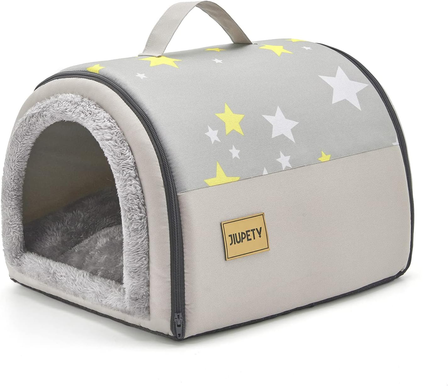 Jiupety Cozy Small Pet Dog House, 2 in 1 Puppy House, S Size for Cat and Puppy, Warm Cave Sleeping Nest for Cats and Dogs, S(15"×12"×11"), Up to 5.5 Lb, Grey - Pet Explorer