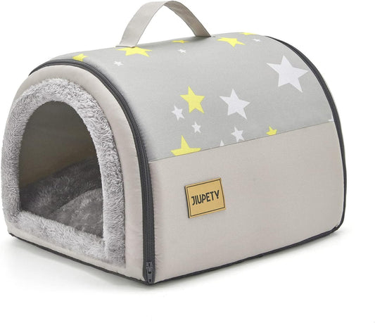 Jiupety Cozy Small Pet Dog House, 2 in 1 Puppy House, S Size for Cat and Puppy, Warm Cave Sleeping Nest for Cats and Dogs, S(15"×12"×11"), Up to 5.5 Lb, Grey - Pet Explorer