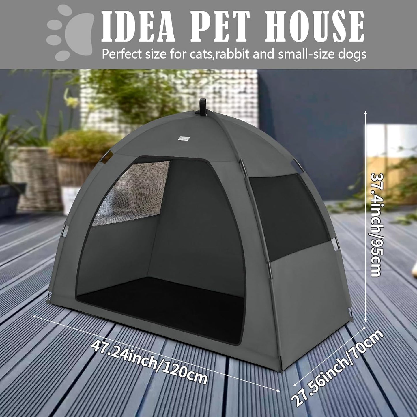Gray Extra Large Outdoor Cat and Dog Tent House, Waterproof, Washable, Indoor/Outdoor Cave Nest Bed - Pet Explorer