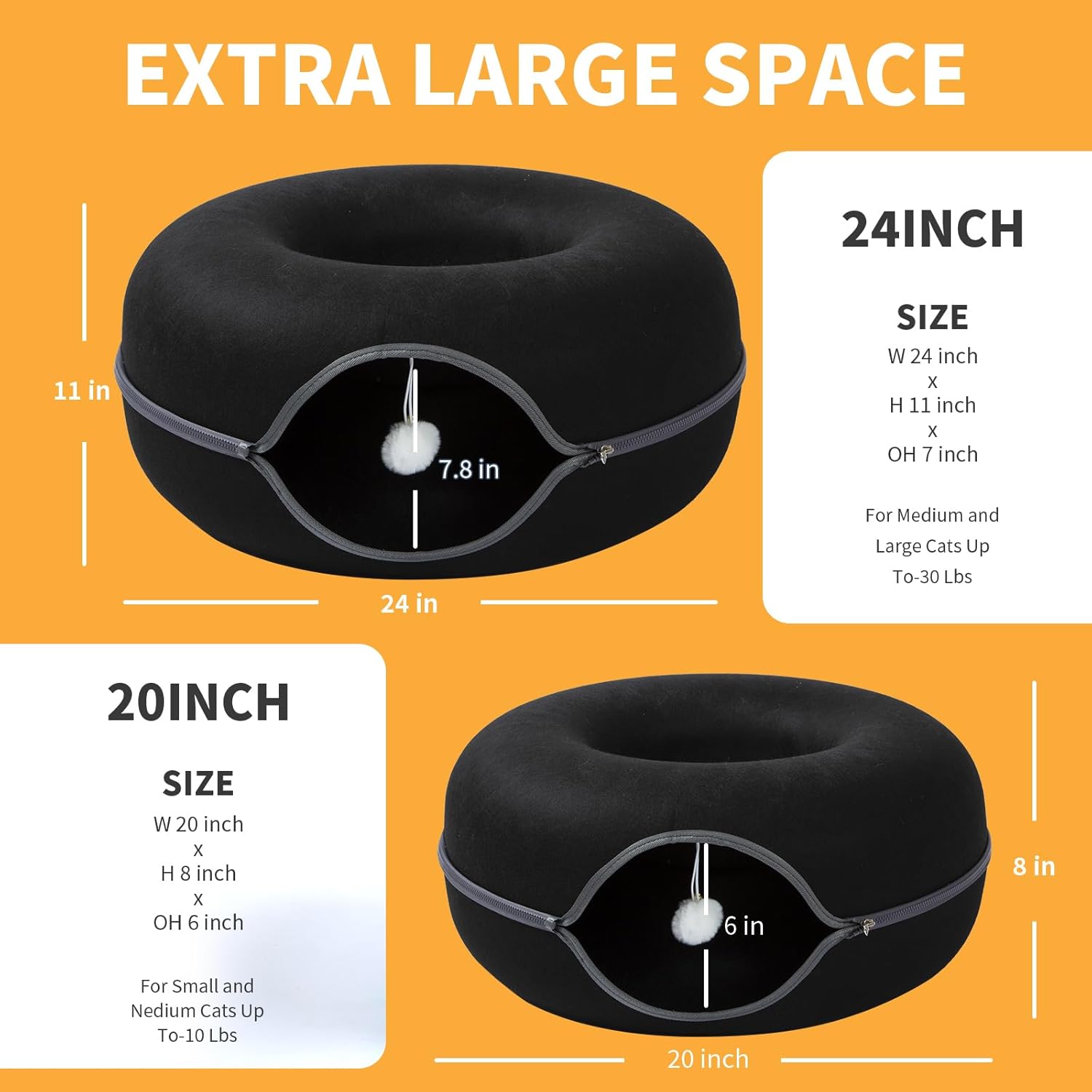 Jia Xi Cat Tunnel Bed - Large Indoor Cat Condo and Cave, 24 inch, Black - Pet Explorer