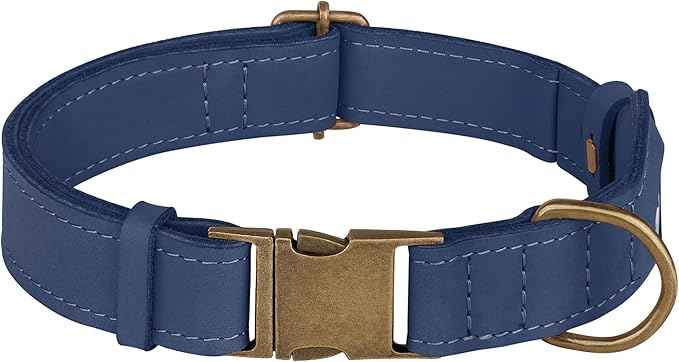 AirTag Dog Collar - Genuine Leather Dog Collar with Apple AirTag Holder and Metal Buckle - Smart GPS Tracking Pet Collars (Smoky Blue, L, 17"-21" Neck Fit)