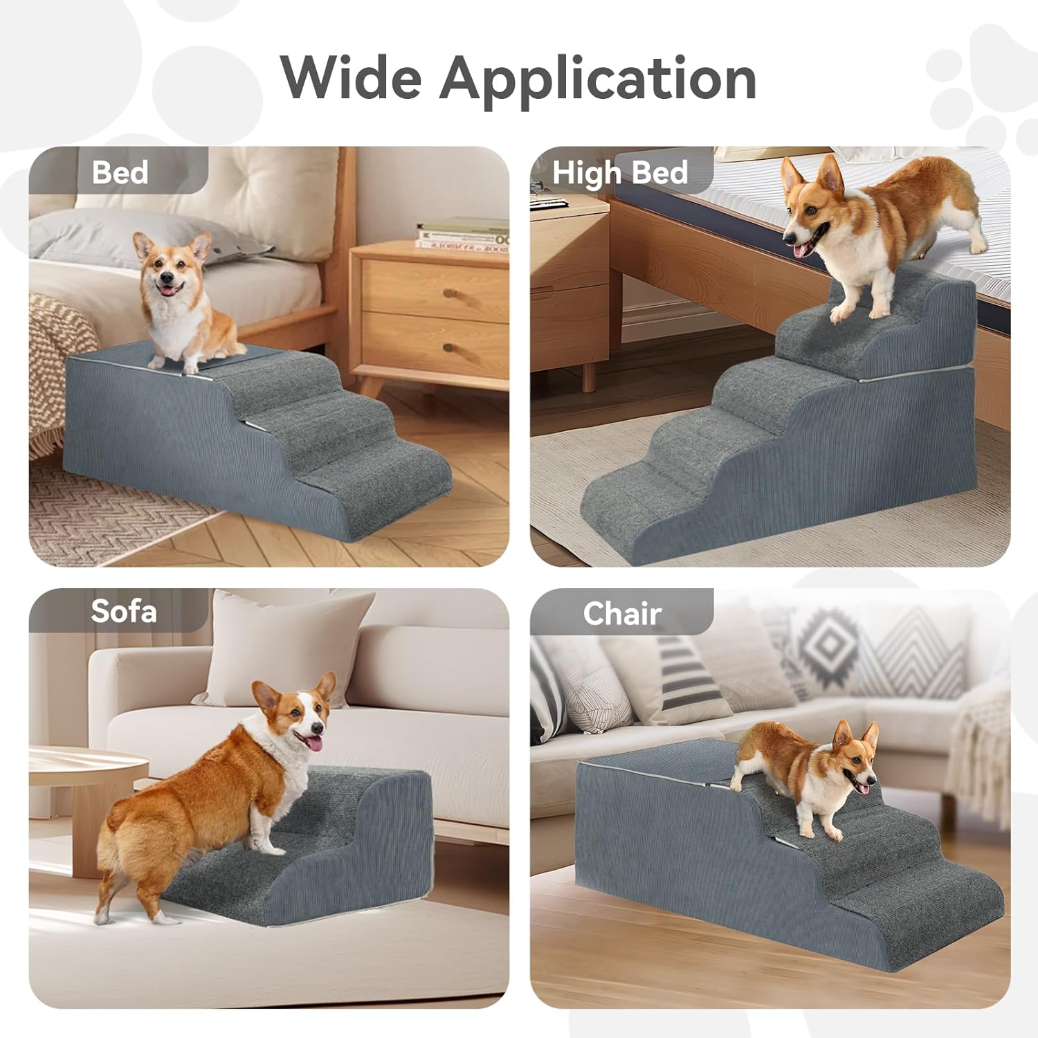 𝟱 𝗦𝘁𝗲𝗽𝘀 Dog Stairs for High Beds, 21.3" Tall Pet Steps for Small to Large Dogs & Cats, Waterproof with Removable Cover & PE Support Board for Bed, Couch, or Car - Pet Explorer