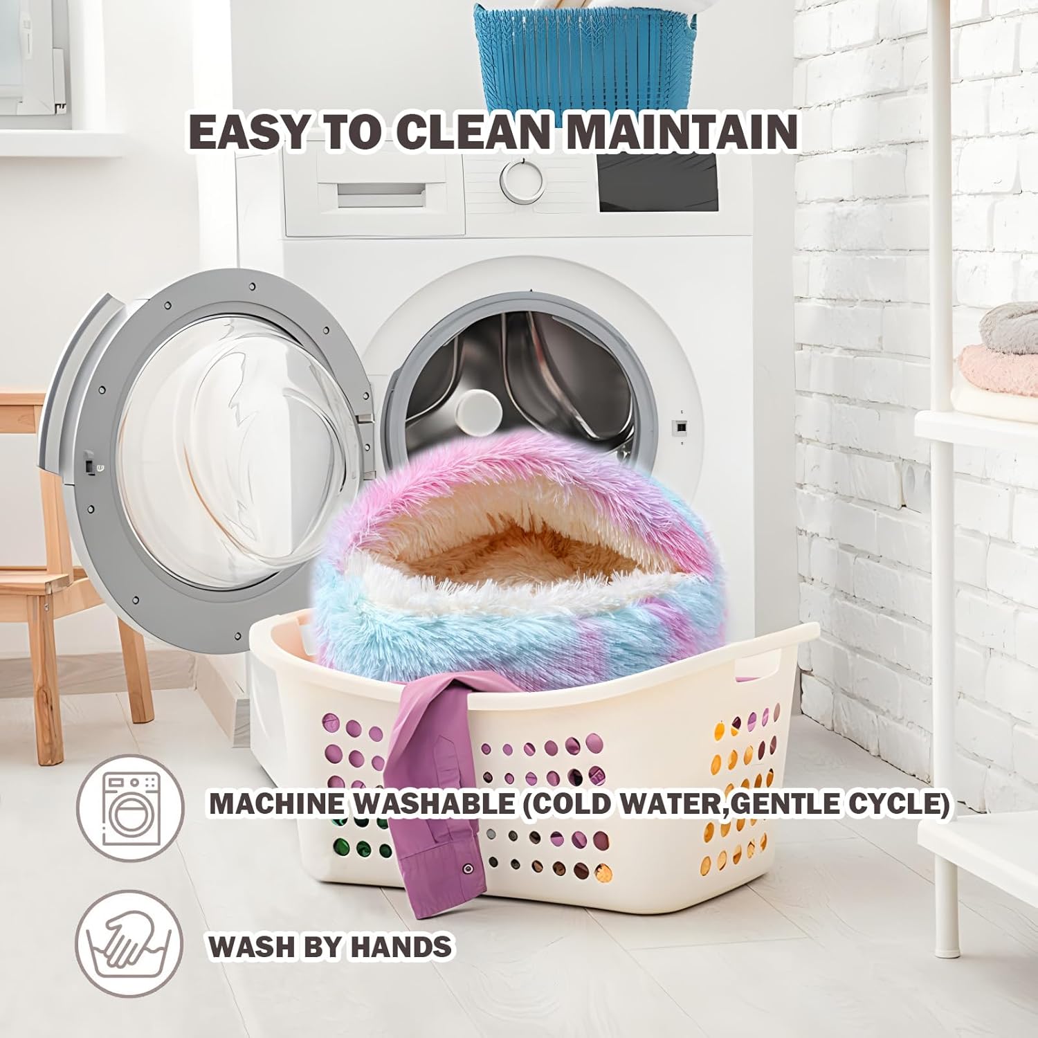 Cat Bed for Indoor Cats, Calming Cozy Cave with Self-Warming Plush, Entire Bed Machine Washable & Anti-Slip Base, Breathable Pet Bed for Small Cats&Dogs All Seasons (Dazzling Colors, 24 * 24inch) - Pet Explorer