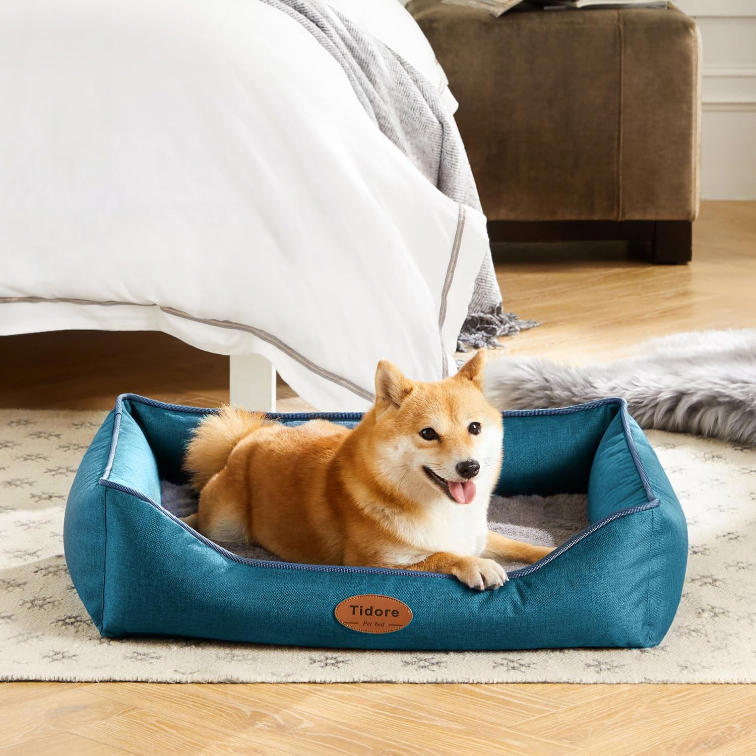 Orthopedic Dog Beds for Medium Dogs, Durable Egg Crate Foam Sofa Dog Bed wit Washable Removable Cover,Waterproof Lining,Pet Bed for Large Dogs (Peacock Blue, 26.4" L x 21.7" W x 6.2" Th) - Pet Explorer