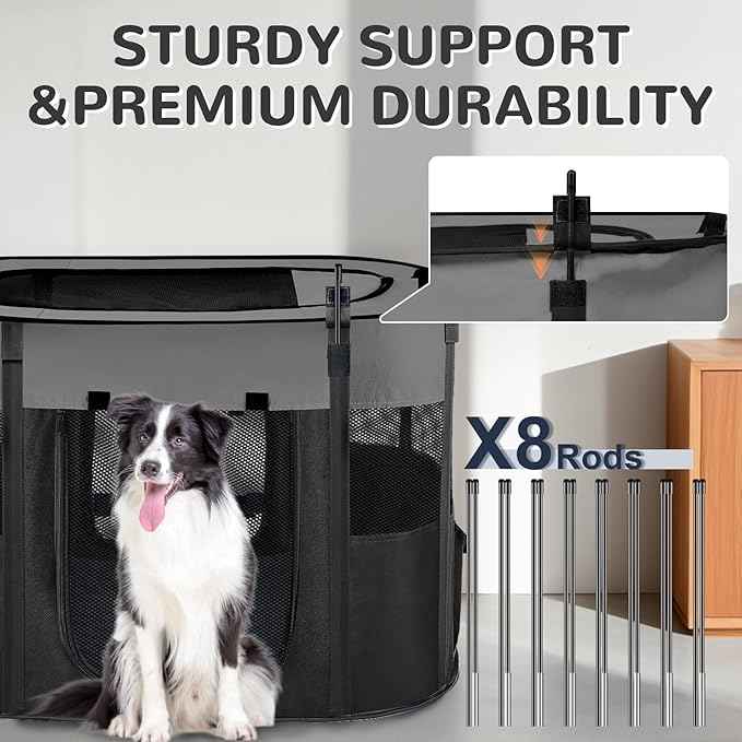 Portable Dog Cat Playpen with Waterproof Pad,Collapsible Pet Puppy Kitten Crate,Foldable Small Animals Kennel Cage for Indoor Outdoor Travel Camping,Water-Resistant Breathable Shade Cover (Grey M)