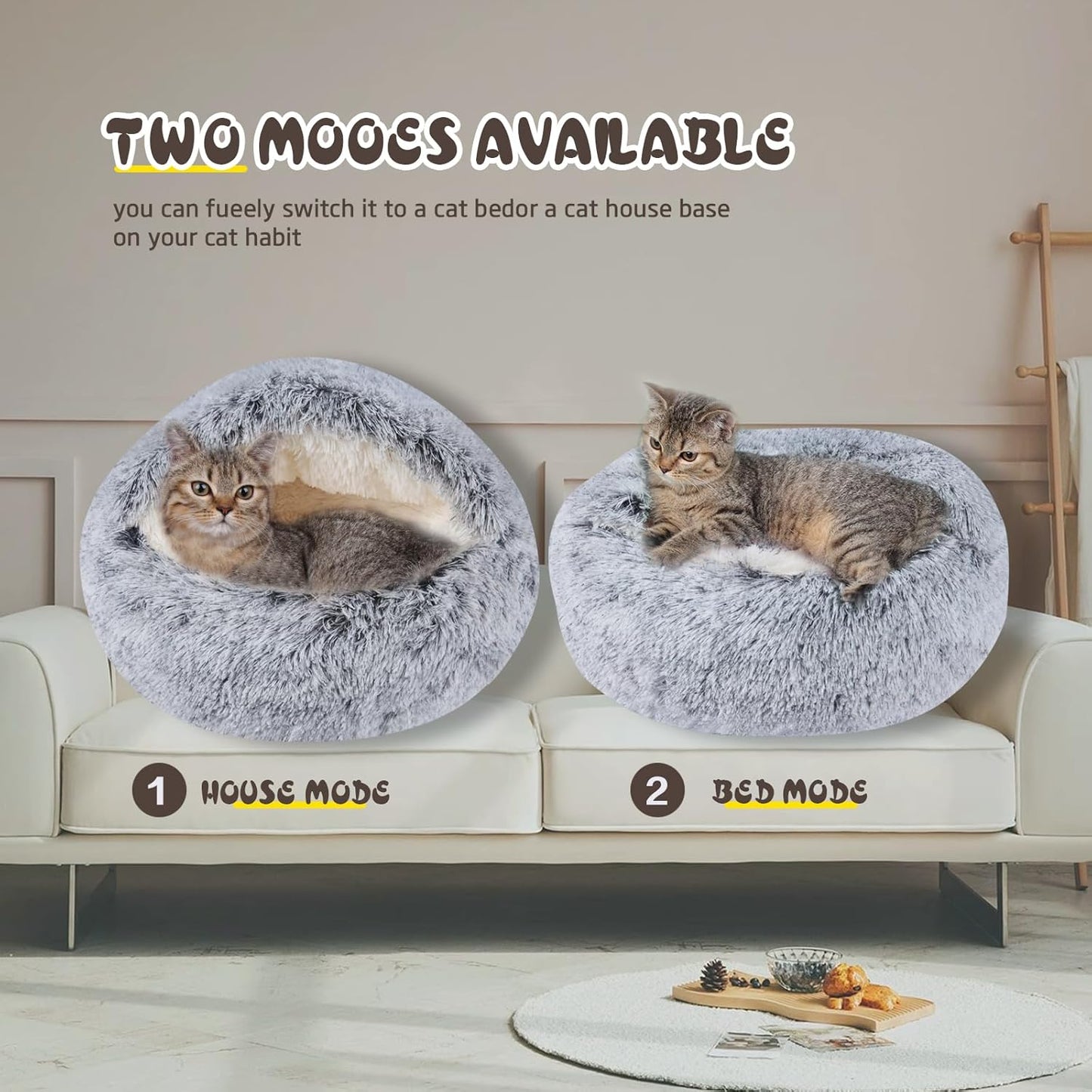 Cat Bed for Indoor Cats, Calming Cozy Cave with Self-Warming Plush, Entire Bed Machine Washable & Anti-Slip Base, Breathable Pet Bed for Small Cats&Dogs All Seasons (Grey, 24 * 24inch) - Pet Explorer