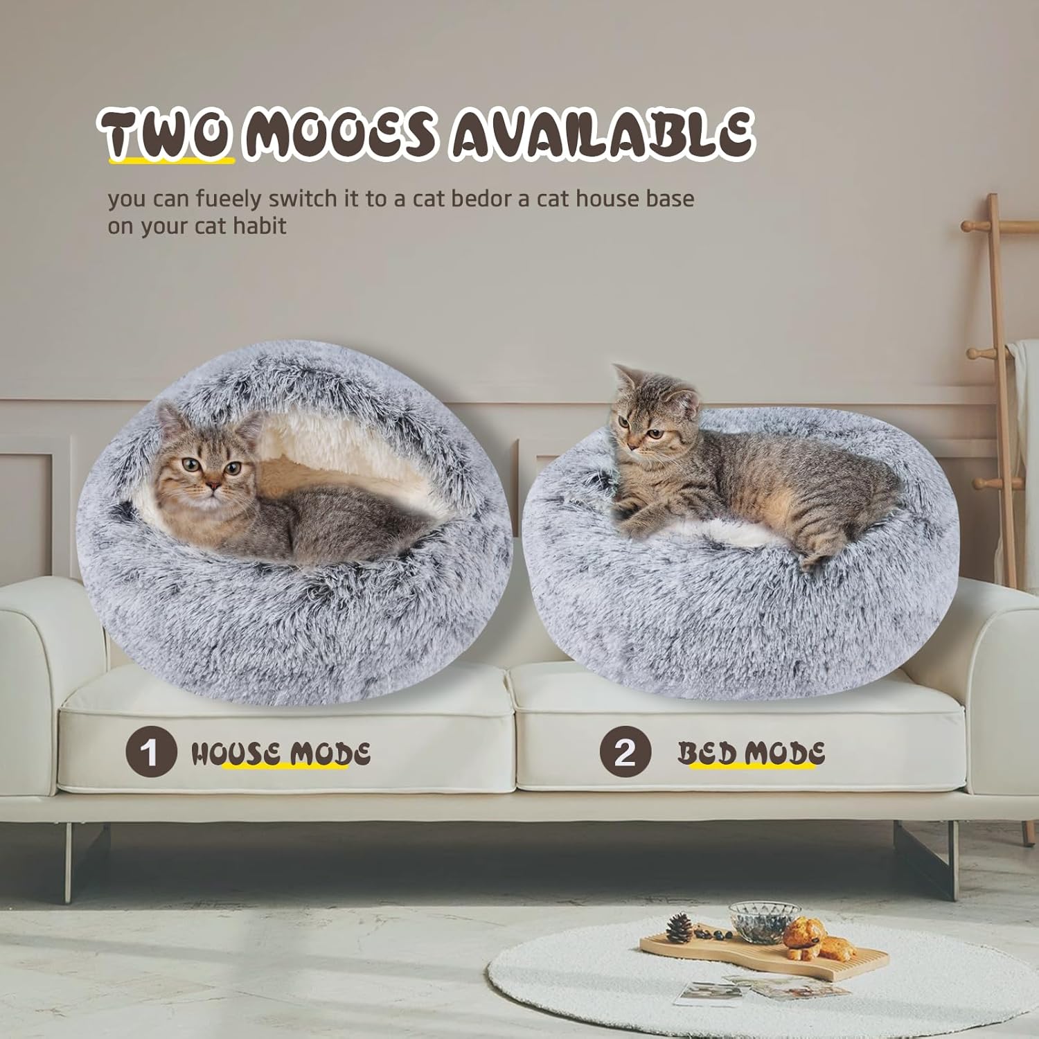 Cat Bed for Indoor Cats, Calming Cozy Cave with Self-Warming Plush, Entire Bed Machine Washable & Anti-Slip Base, Breathable Pet Bed for Small Cats&Dogs All Seasons (Grey, 24 * 24inch) - Pet Explorer