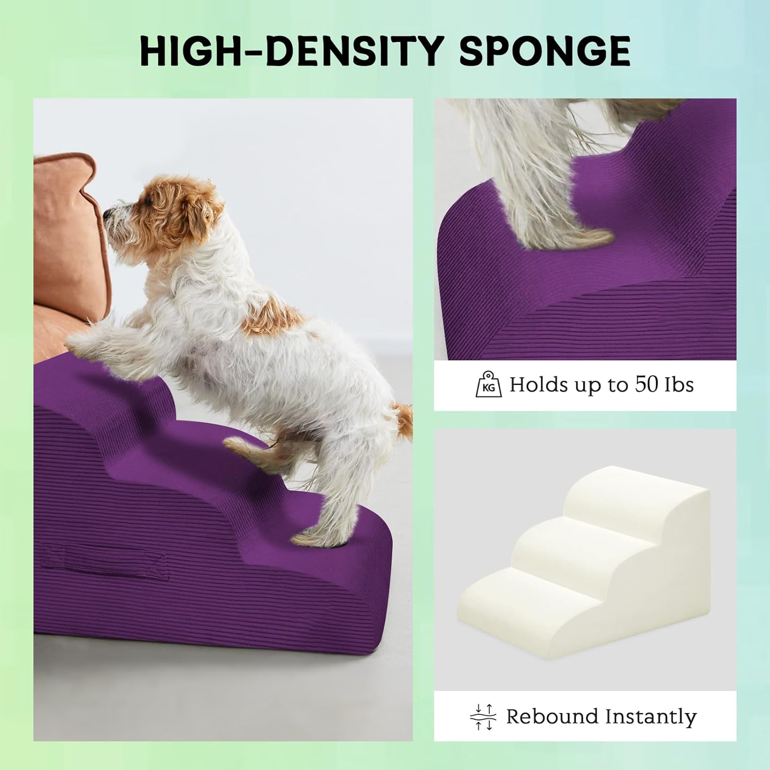 Dog Steps for Small Dogs, 4-Step Dog Ramp and Stairs for High Beds and Sofa, Non-Slip Pet Stairs Removable and Easy to Clean Cover, Purple - Pet Explorer