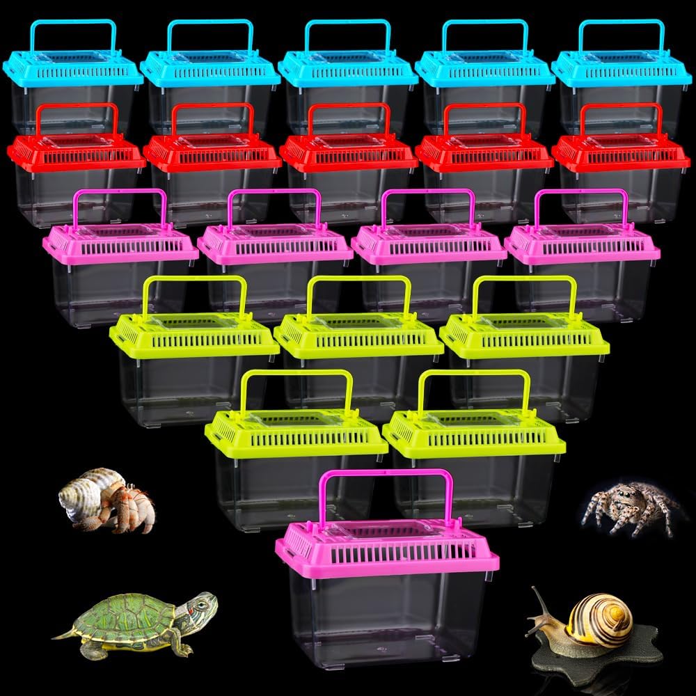 20 Pack Small Plastic Reptile Carrier Tarantula Enclosure Snake Breeding Box Hatching Container for Spider Fish Turtle Hermit Crab Bearded Dragon Lizard (5.1 x 3.5 x 3.5 Inch) - Pet Explorer
