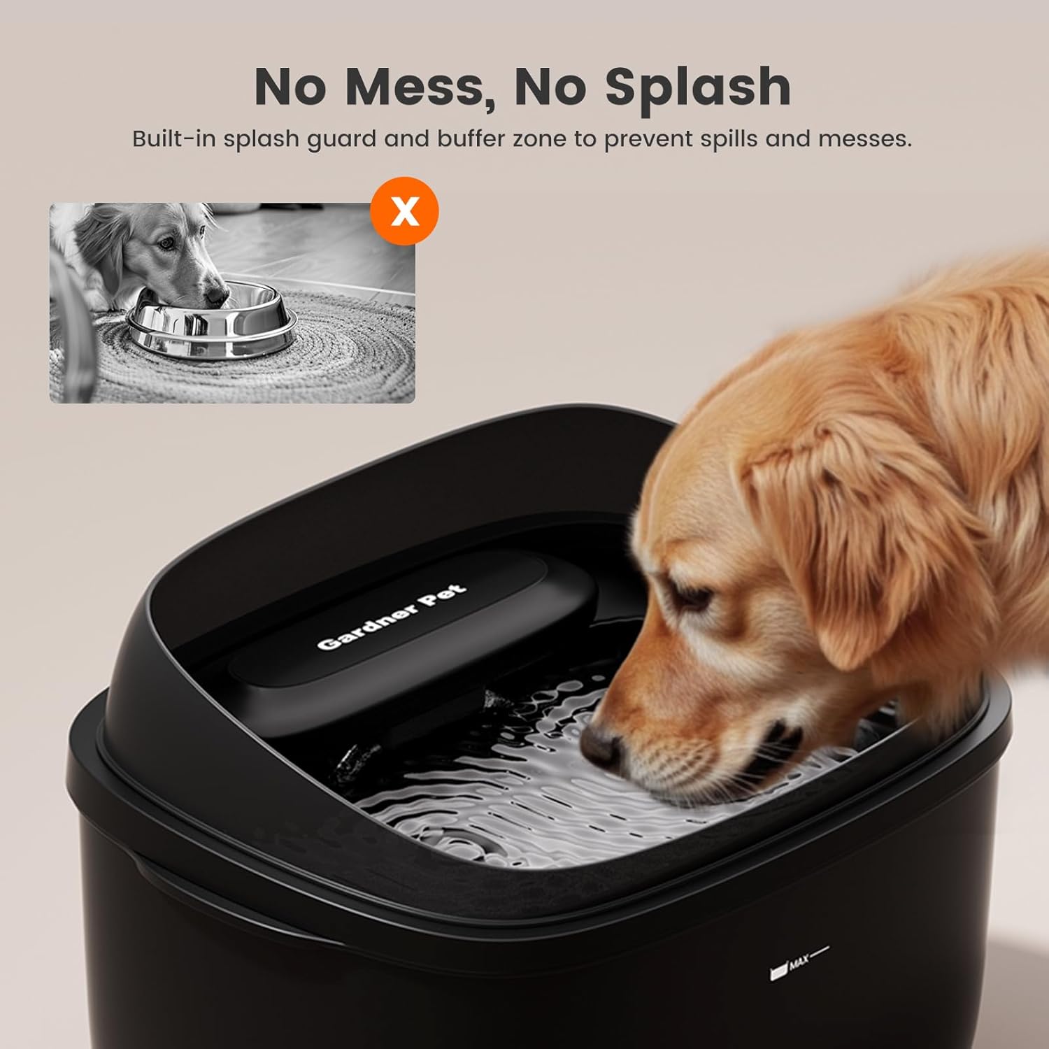 Gardner Pet Dog Water Fountain for Large Dogs, 8L/2.1Gal Large Capacity Automatic Dog Water Bowl Dispenser with Vortex Circulation, Maifan Stone Filter, Splash-Proof, Quiet Cat & Dog Water Bowl - Pet Explorer