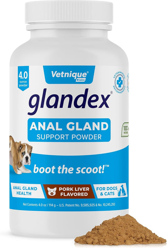 Vetnique Labs Glandex Dog Fiber Supplement Powder for Anal Glands with Pumpkin, Digestive Enzymes & Dog Probiotics for Digestive Health - Vet Recommended - Boot The Scoot (Pork Liver, 4.0oz Powder) - Pet Explorer