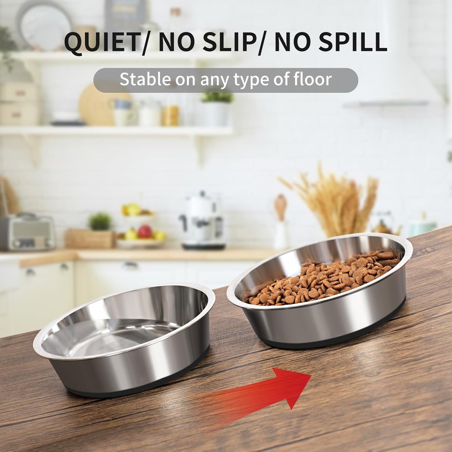Taglory 8 Cup Stainless Steel Dog Bowls Set of 2 for Food and Water, Silicone Base Anti-Slip, Rust Resistant, Extra Thick Metal Bowls for Medium Dogs, 59oz, Black - Pet Explorer