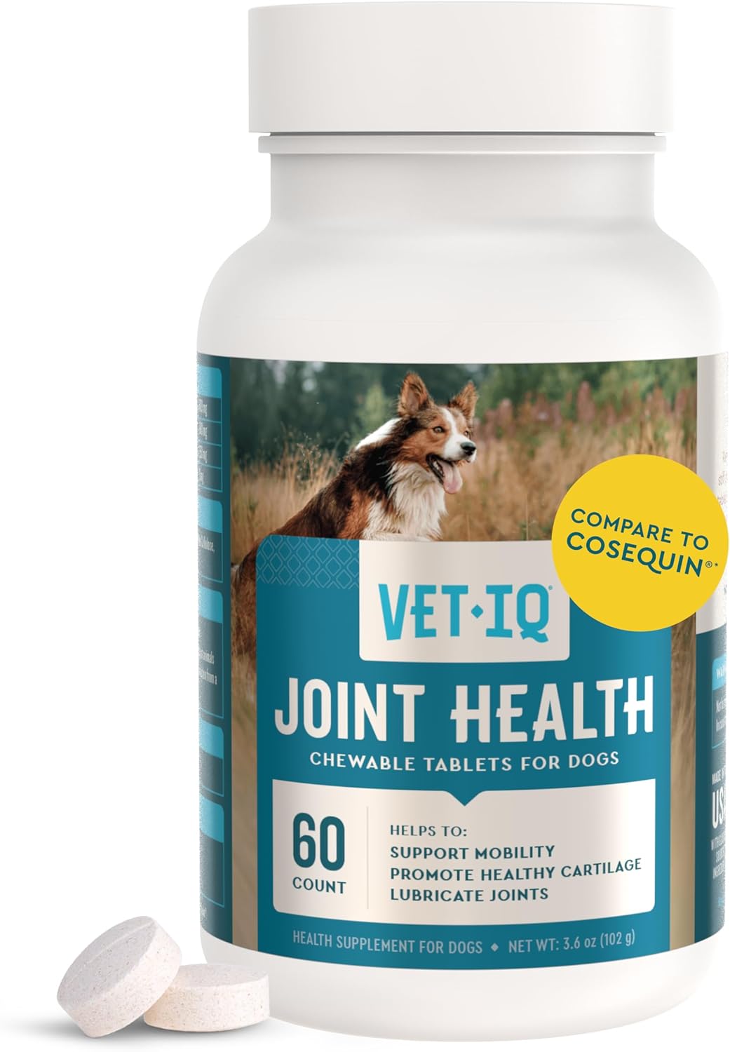 VetIQ Hip & Joint Health Supplement for Dogs, with Glucosamine, Chondroitin & MSM, Chewable Tablets for Dogs, Chicken Flavor, 60 Count - Pet Explorer