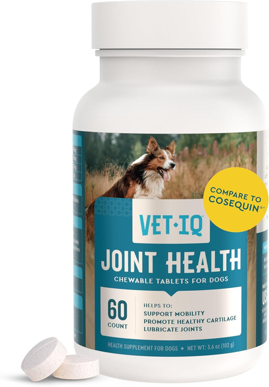 VetIQ Hip & Joint Health Supplement for Dogs, with Glucosamine, Chondroitin & MSM, Chewable Tablets for Dogs, Chicken Flavor, 60 Count - Pet Explorer