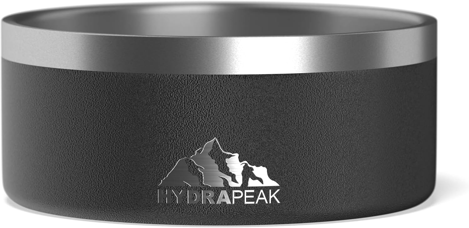 Hydrapeak Dog Bowl; Non Slip Stainless Steel; Water and Food Dish; Large Sized and Small Dogs; 32oz 64oz; Multiple Sizes; 4 Cup | Black - Pet Explorer