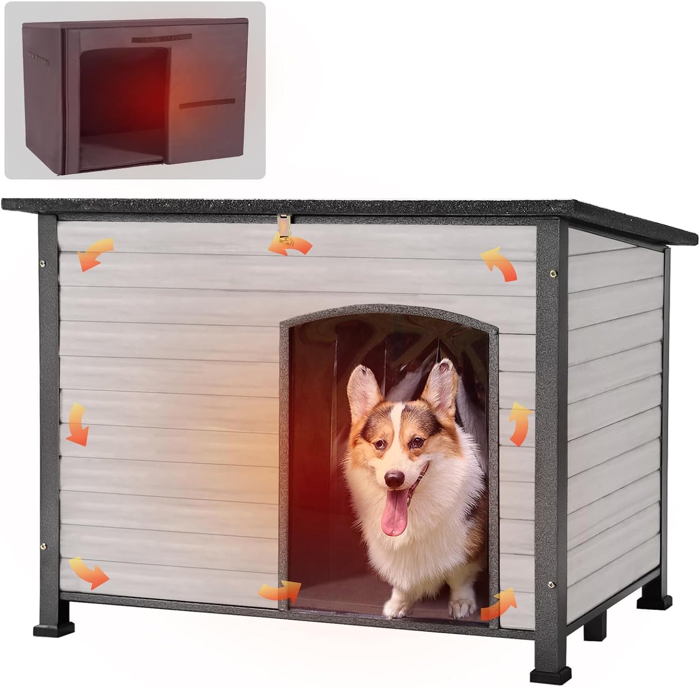 GUTINNEEN Dog House Insulated Outdoor Dog Kennel with Liner for Winter Large(Off-White) - Pet Explorer