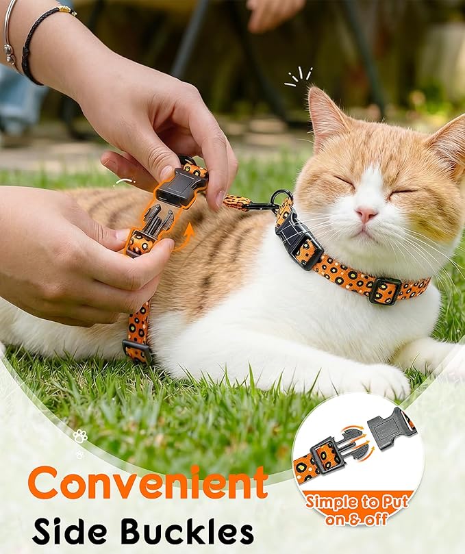 Halypet 2-Pack Cat Harness and Leash Set, Escape Proof 3-in-1 Adjustable Harness for Cats, Soft Lightweight, Easy On & Control for Walking, Travel & Outdoor Use, Vibrant Leopard Orange, Small