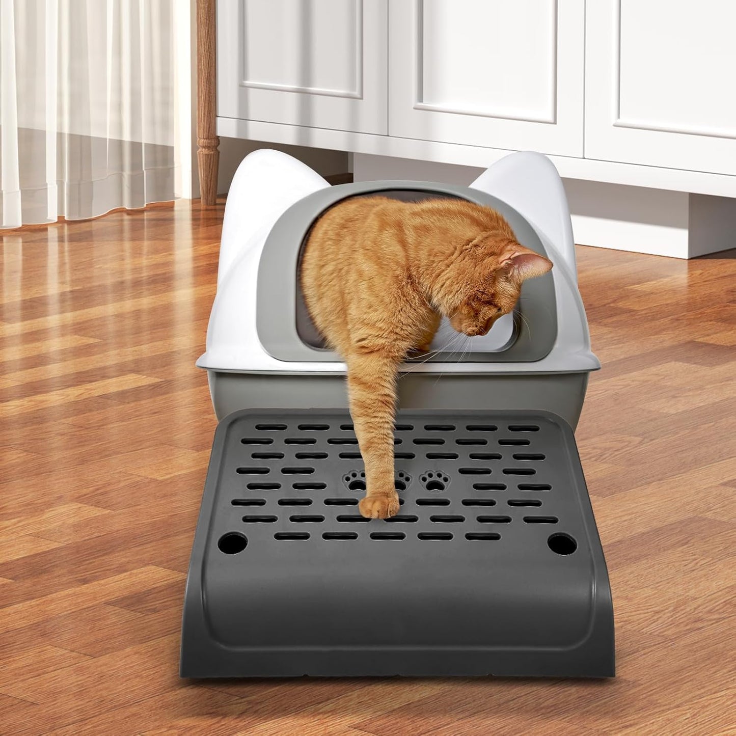 Cat Ramp for Litter Box Step, Stainless Steel Automatic Litter Box Ramp Cat Steps Mat with Filter Function, Double Layered Self Cleaning Cat Stairs with Storage Space for Litter Catcher (Black) - Pet Explorer