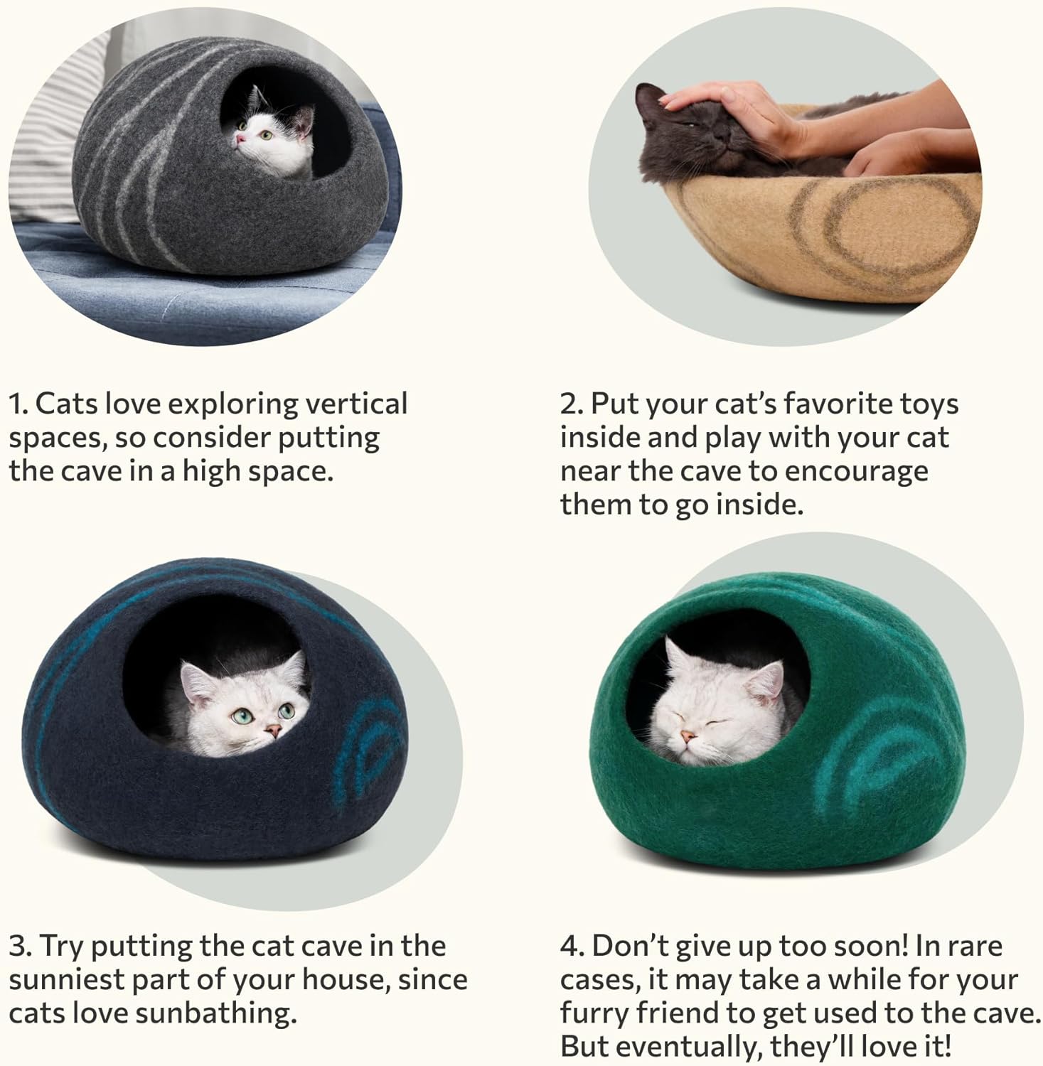 MEOWFIA Cat Cave – Premium Felt Cat Bed for Indoor Cats, Handmade 100% Merino Wool (Medium, Emerald) - Pet Explorer