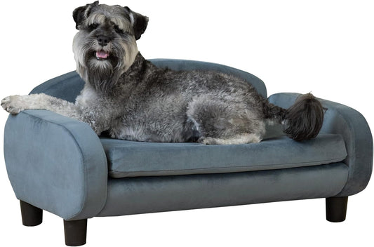 Paws & Purrs Cat Sofa Bed, Pet Couch for Indoor Cats Elevated Cat Beds with Removable Washable Mattress Cover for Kitten, Puppy or Small Animal- 31.5" Wide, Cornflower - Pet Explorer