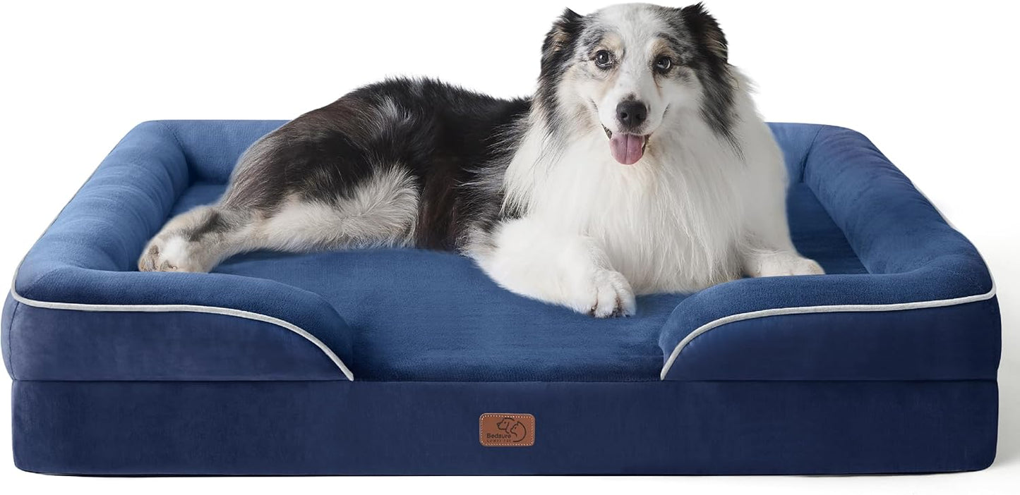 Bedsure Orthopedic Dog Bed for Extra Large Dogs - XL Washable Dog Sofa Beds Large, Supportive Foam Pet Couch Bed with Removable Washable Cover, Waterproof Lining and Nonskid Bottom, Navy Blue - Pet Explorer
