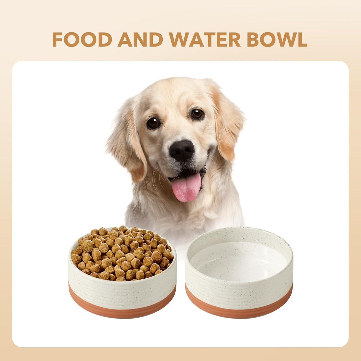 Ceramic 8.2inch Dog Bowl for Large Breed Dogs, Anti-Slip and Weighted Pet Food and Water Dishes(Single Bowl, Vanilla White) - Pet Explorer