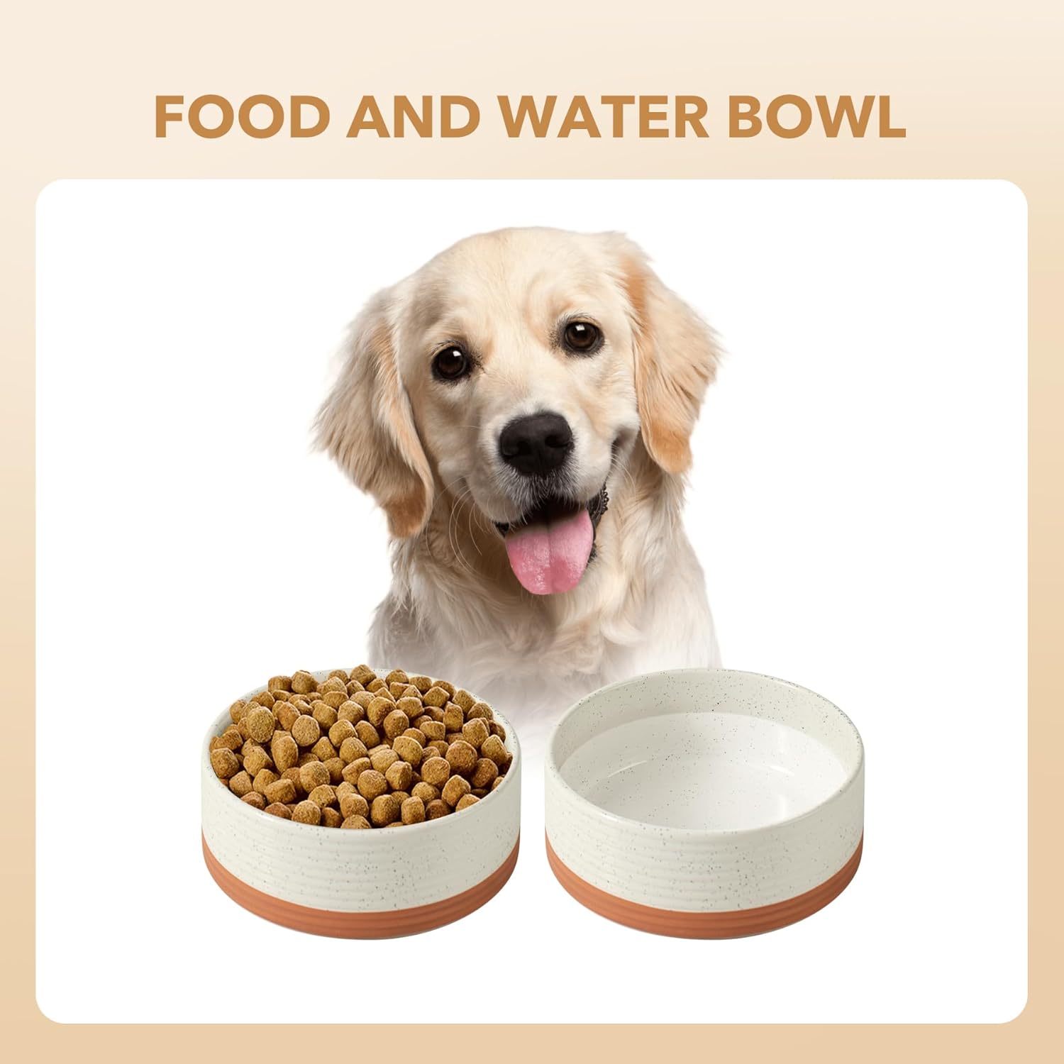 Ceramic 8.2inch Dog Bowl for Large Breed Dogs, Anti-Slip and Weighted Pet Food and Water Dishes(Single Bowl, Vanilla White) - Pet Explorer