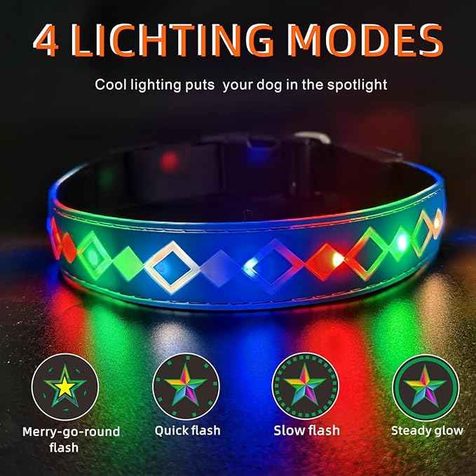LED Dog Collar with AirTag Holder and Custom ID Tag, 15 Light Modes, Waterproof, Multiple Colors (Blue Pro, S(7.87-11.8"))