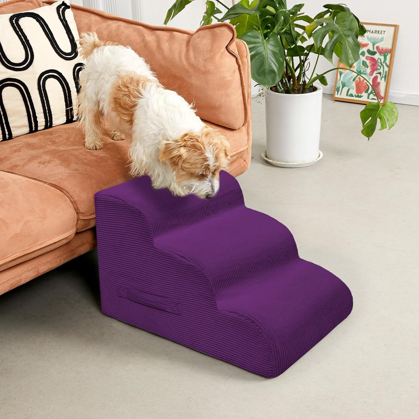 Dog Steps for Small Dogs, 4-Step Dog Ramp and Stairs for High Beds and Sofa, Non-Slip Pet Stairs Removable and Easy to Clean Cover, Purple - Pet Explorer