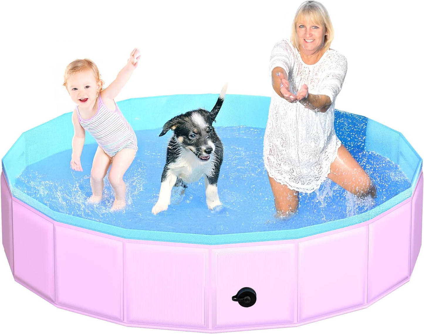 2025 Updated Foldable Dog Pool, 71" x 12" Kiddie Pool with Hard Plastic, Non-Slip Dog Bath Tub for Outdoor Backyard, Collapsible Dog Swimming Pool for Kids Dogs Pets (Pink) - Pet Explorer