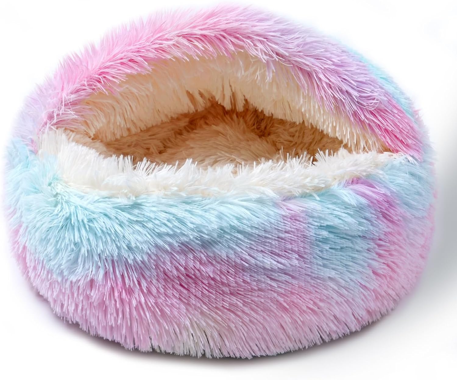Cat Bed for Indoor Cats, Calming Cozy Cave with Self-Warming Plush, Entire Bed Machine Washable & Anti-Slip Base, Breathable Pet Bed for Small Cats&Dogs All Seasons (Dazzling Colors, 20 * 20inch) - Pet Explorer