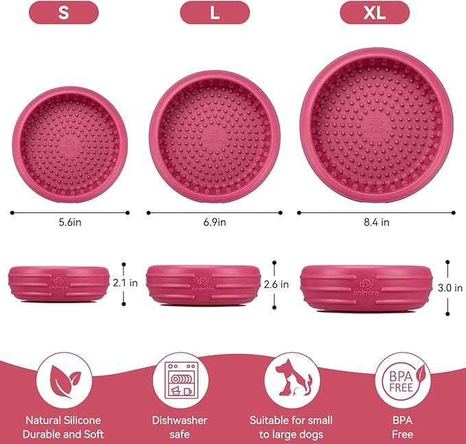 Dog Lick Bowl, Animire Freeze Lick Mat for Dogs, Non-Slip Slow Feeder Licking Bowl Enrichment Treat for Distraction Anxiety Relief, Food Grade Silicone, Dishwasher Safe(Rose,S)