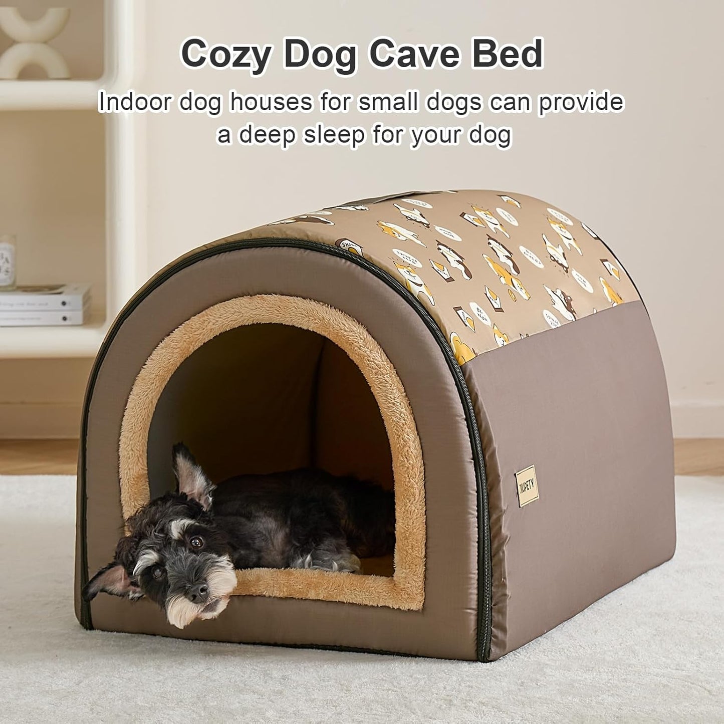 Jiupety Indoor Dog House, 2-in-1 Portable Foldable House Bed with Cover, Pet Tent & Cave Bed for Medium Dogs, XL(29"×21"×20"), Up to 44 Lb, Brown - Pet Explorer