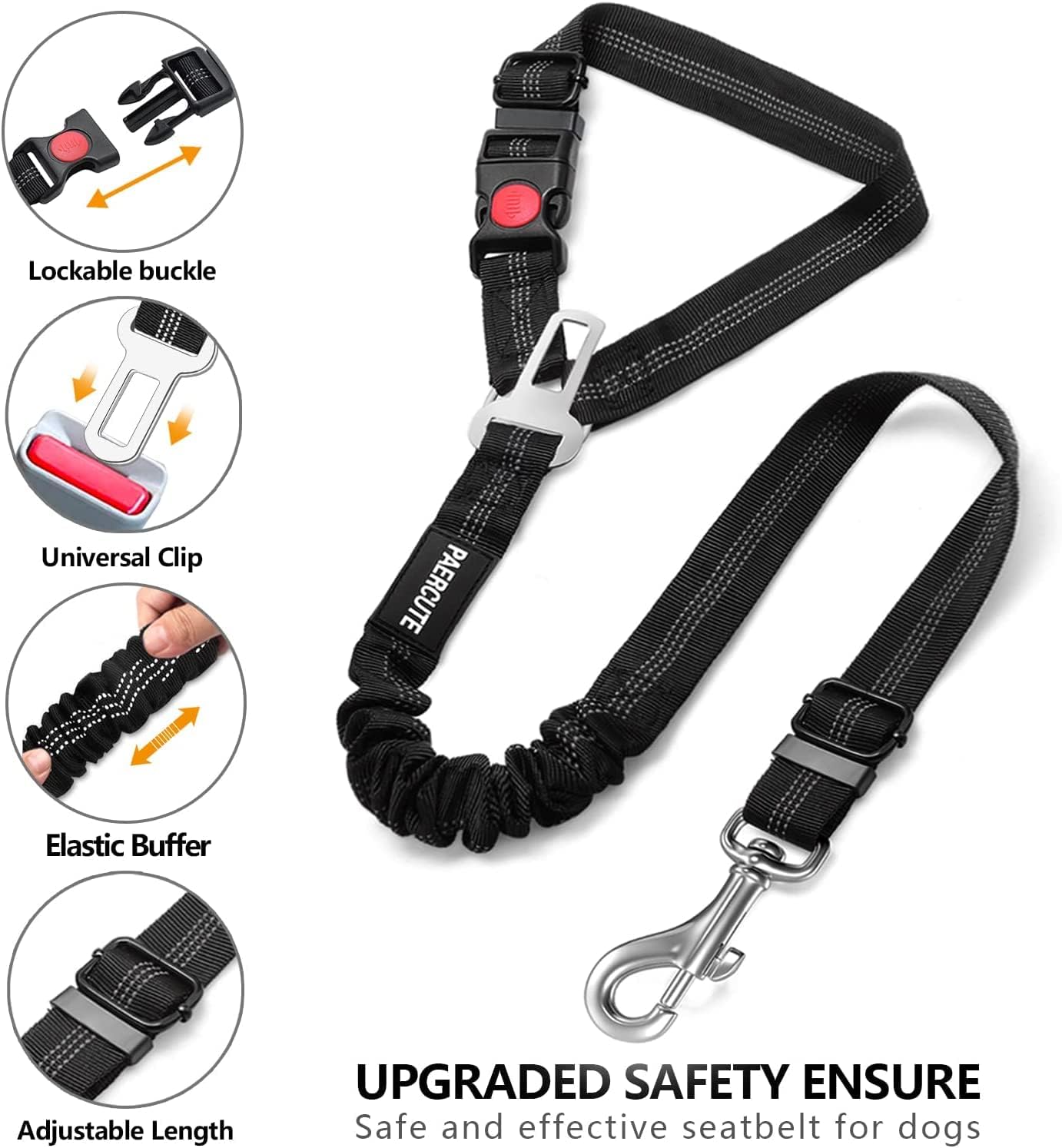 2 Piece Set Retractable Dog Car Seatbelts - Adjustable Pet Seat Belt for Vehicle Headrest Restraint - Heavy Duty & Elastic & Durable Car Harness - Pet Explorer