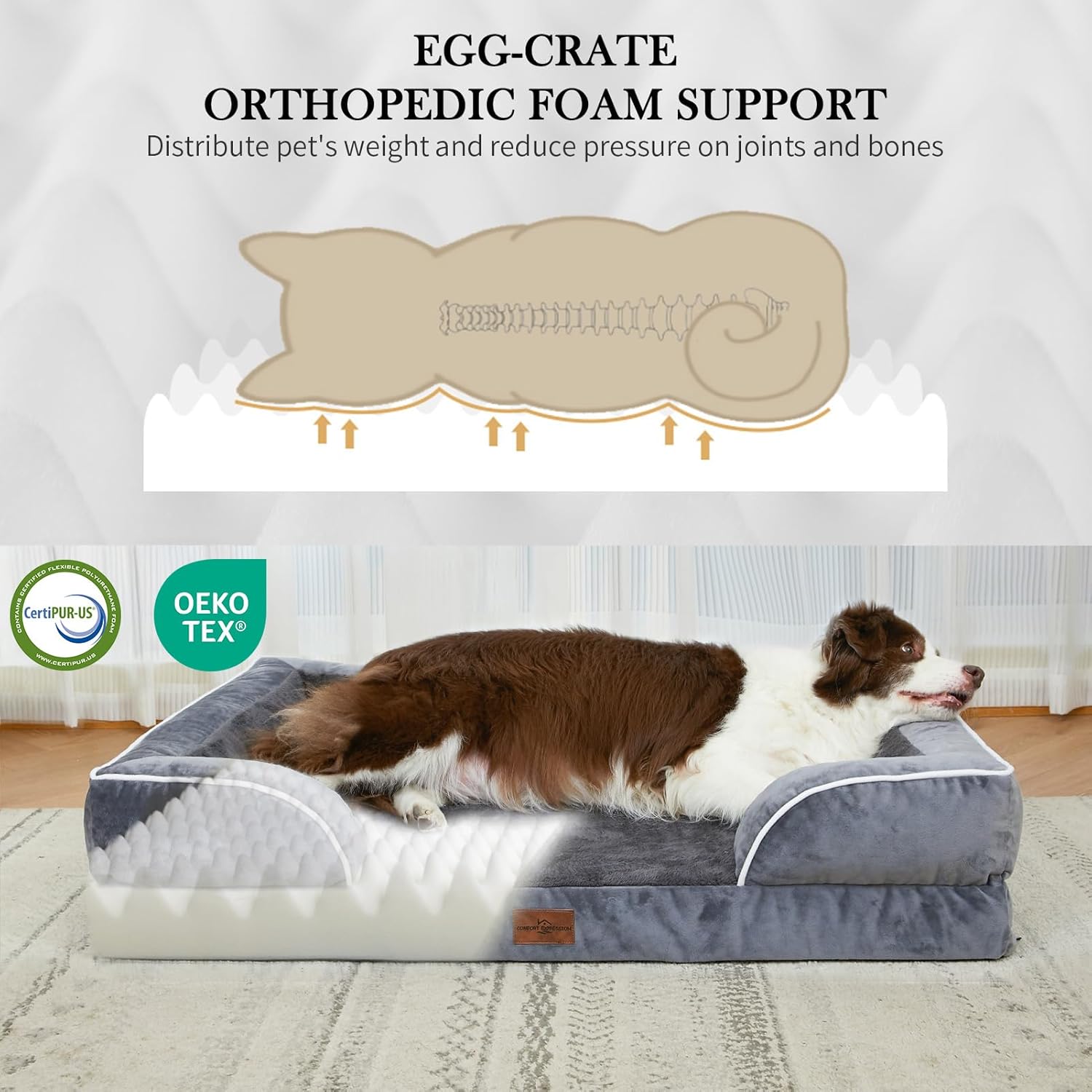 Comfort Expression Medium Dog Beds Waterproof Orthopedic Foam Dog Sofa Beds for Medium Large Dogs Comfy Pet Bed with Washable Removable Cover & Non-Slip Bottom(Medium,Dark Grey) - Pet Explorer