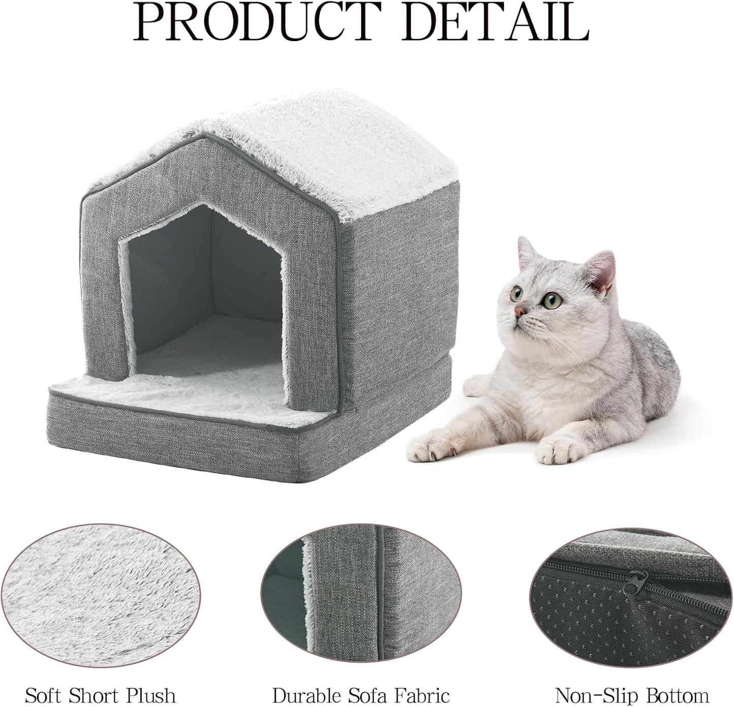 Orthopedic Cat Houses for Indoor Cats,Small Dogs,Super Soft Cat Bed Cave,Condos, Cubes,Cat Hideaway,Covered,Cat Bed for Kitty Small Medium Large Pet (Gray, 18" L x 15" W x 17" Th) - Pet Explorer