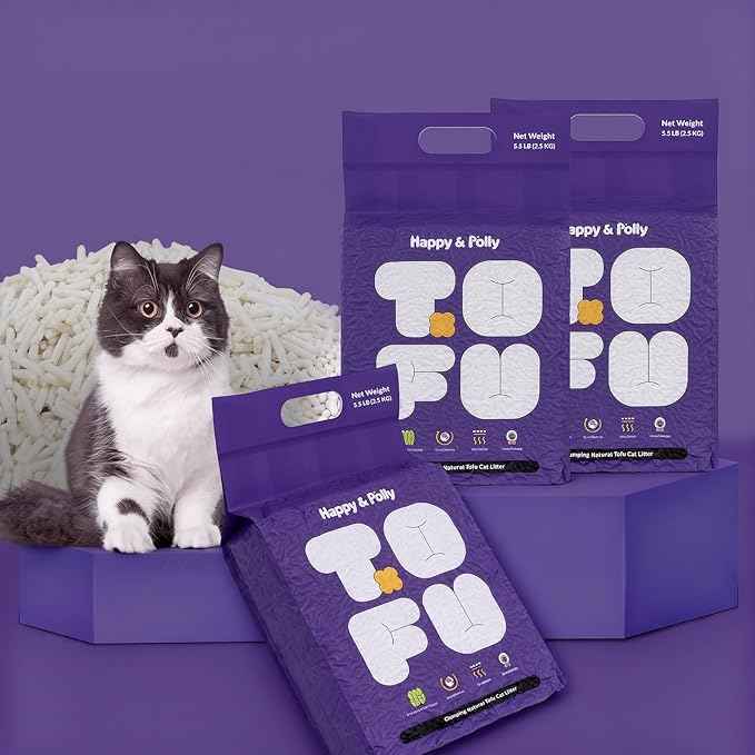 Happy&Polly Tofu Cat Litter - Clumping Flushable Cat Litter, 100% Natural Food-Grade Ingredients, Ultra Absorbent, Dust-Free, Low Tracking, Lightweight and Eco-Friendly Tofu Litter(5.5lb×3 Bag)