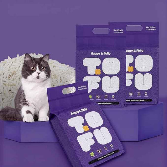 Happy&Polly Tofu Cat Litter - Clumping Flushable Cat Litter, 100% Natural Food-Grade Ingredients, Ultra Absorbent, Dust-Free, Low Tracking, Lightweight and Eco-Friendly Tofu Litter(5.5lb×3 Bag)