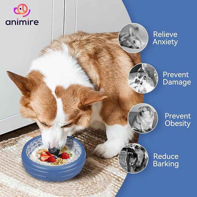 Dog Lick Bowl, Animire Freeze Lick Mat for Dogs, Non-Slip Slow Feeder Licking Bowl Enrichment Treat for Distraction Anxiety Relief, Food Grade Silicone, Dishwasher Safe(Dark Blue,L)