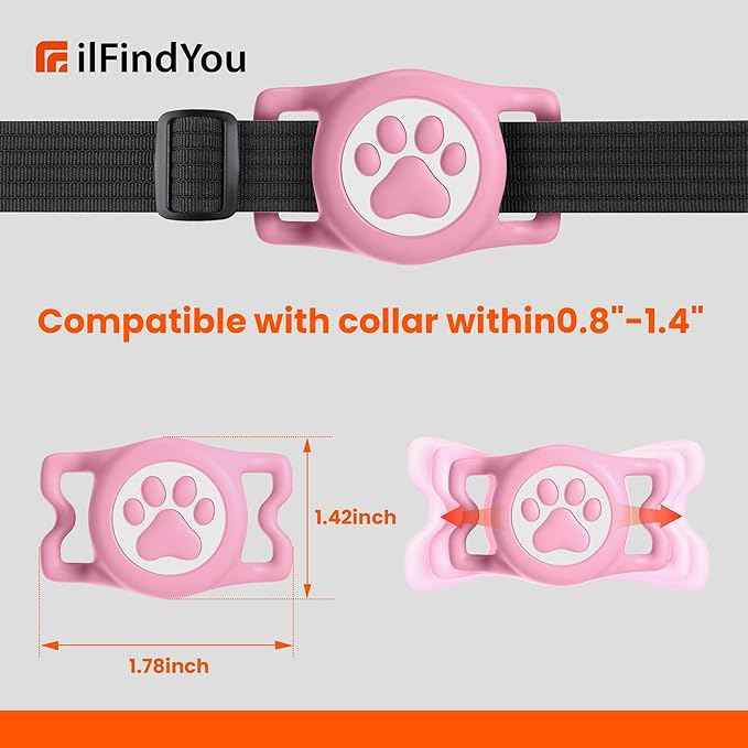 IP68 Waterproof for AirTag Dog Collar Holder, Silicone Dog Air tag Holder for Apple Air Tag (Pink&Rose)