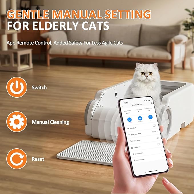 Open-Top Automatic Litter Box Self Cleaning Cat Litter Box Self-Cleaning Robot for Large Cats with Safety Sensors and APP Control