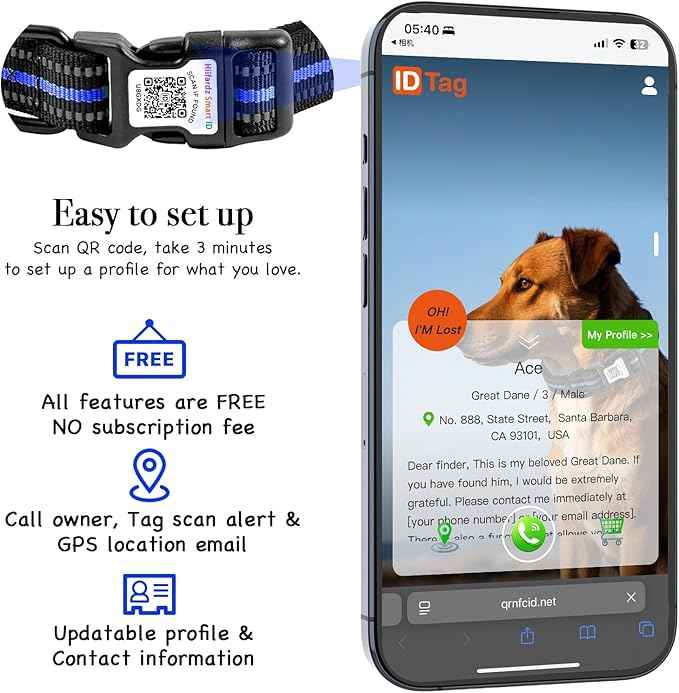 Airtag Dog Collar with QR Code Tag - Reflective Adjustable Nylon Collar, Quick Release Buckle for Small Medium Large Dogs, Comfortable Padded Lining (Blue, S)