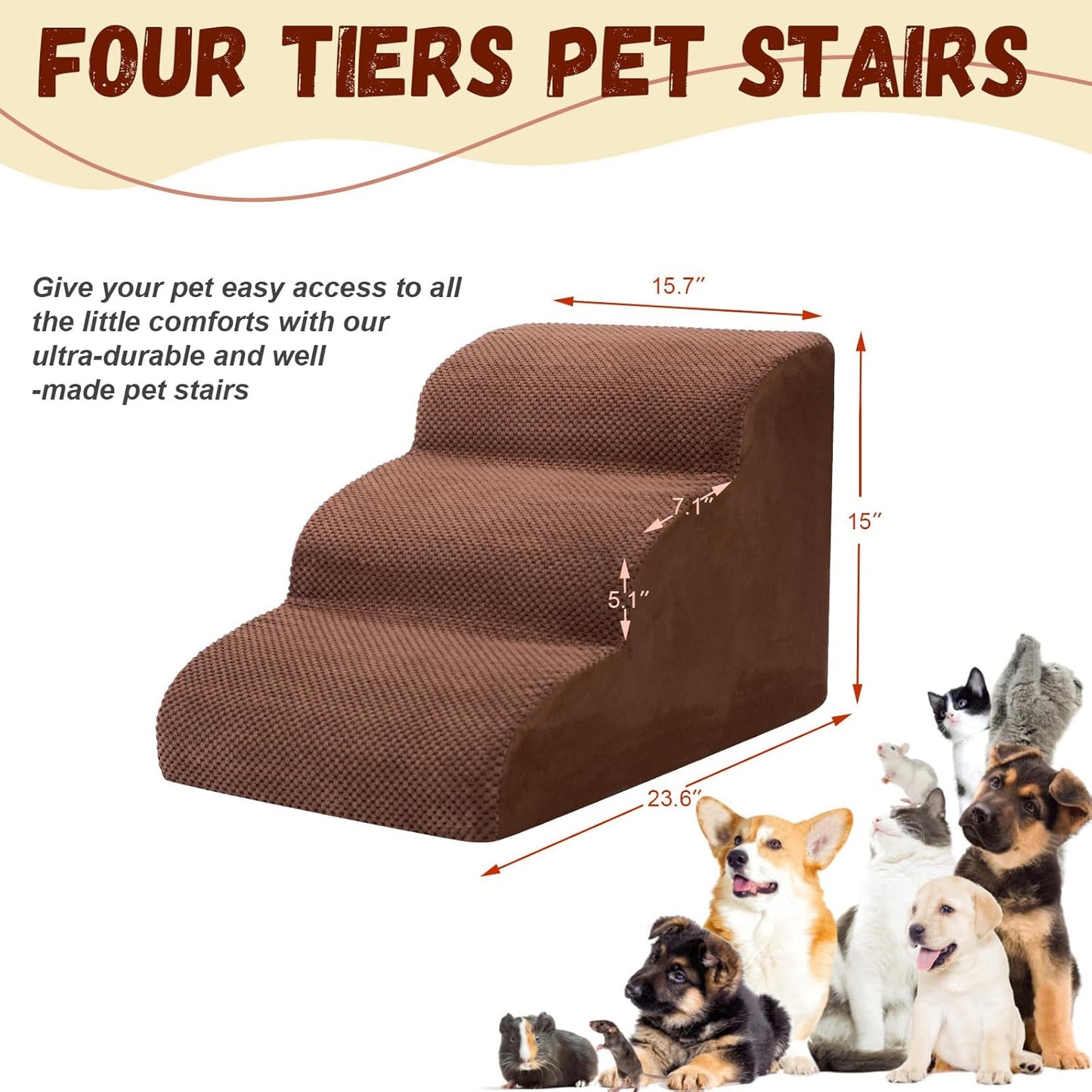 Dog Stairs for Small Dogs - High Density Foam Pet Steps, Extra Wide Dog Ramp with Non-Slip Bottom for High Beds, Couch and Sofa, Best for Dogs Injured, Older Doggy Cats - Pet Explorer