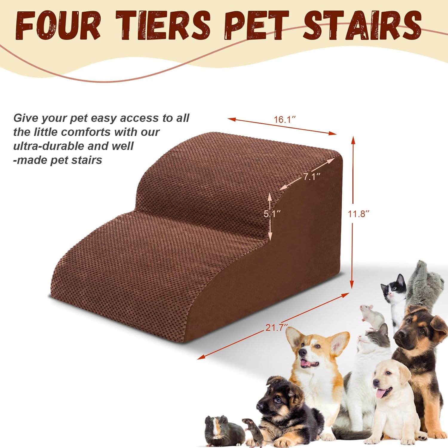 Dog Stairs for Small Dogs - High Density Foam Pet Steps, Extra Wide Dog Ramp with Non-Slip Bottom for High Beds, Couch and Sofa, Best for Dogs Injured, Older Doggy Cats - Pet Explorer