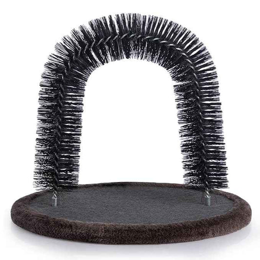 Hollypet Self Grooming Massager and Scratcher Toy - Cat Arch Brush for Back Grooming, Hair Cleaner Pads, Dark Brown