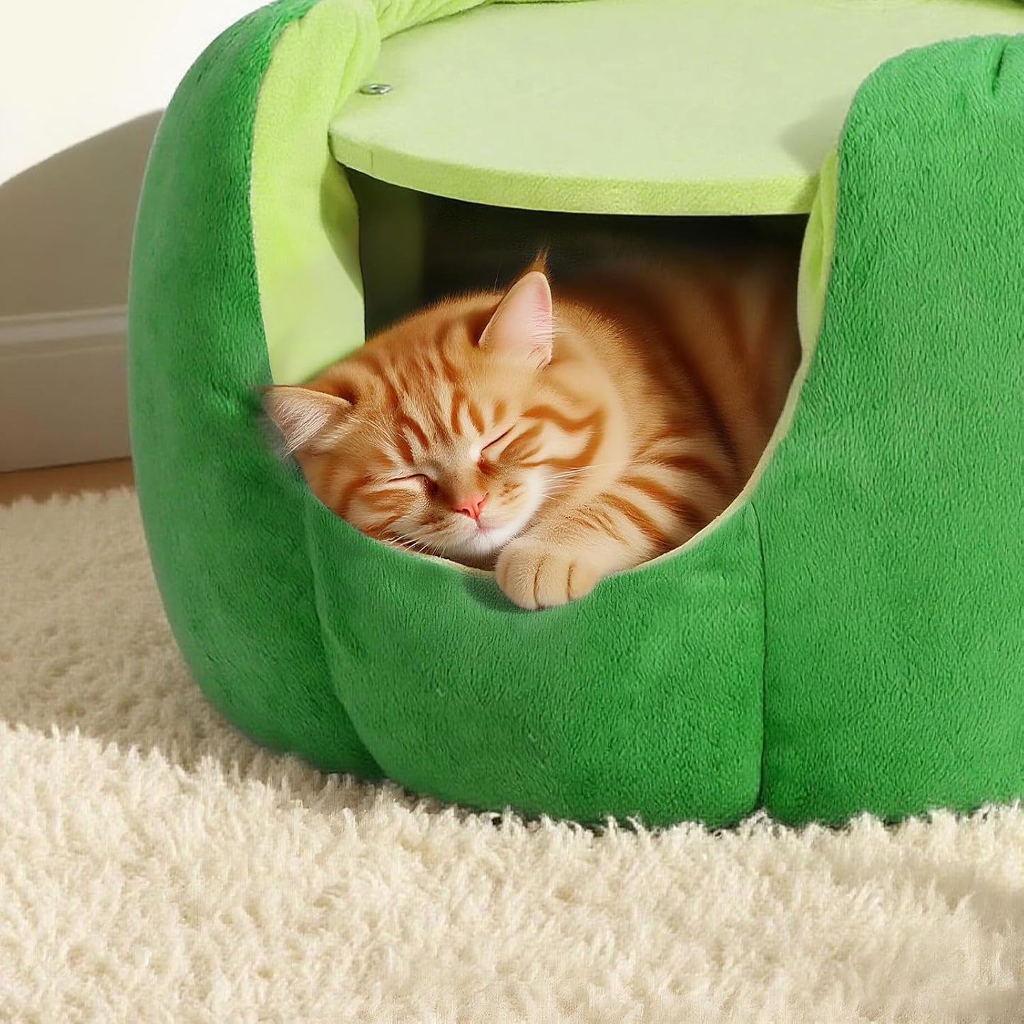 Cat Houses for Indoor Cats, Small Cat Tree with Sisal Ropes and Plush Perch, Cute Cat Bed Cave with Soft Pillow, Cactus Design - Pet Explorer